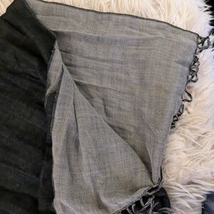 Black and Gray Fringed Scarf